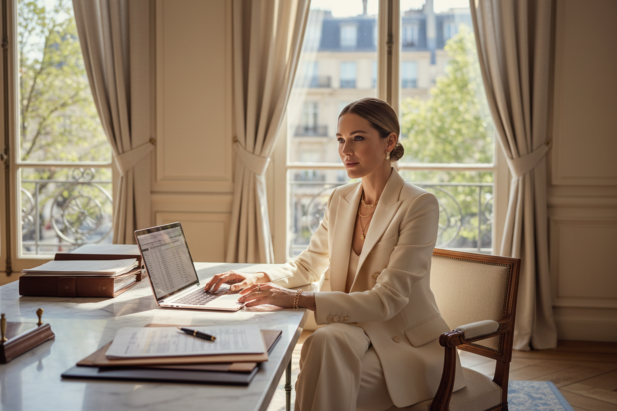 Mujer trabajando — editorial premium